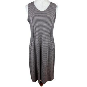 Habitat Dress Small Gray Black Stripe Pockets‎ Stretch Knit Sleeveless Tank Knee